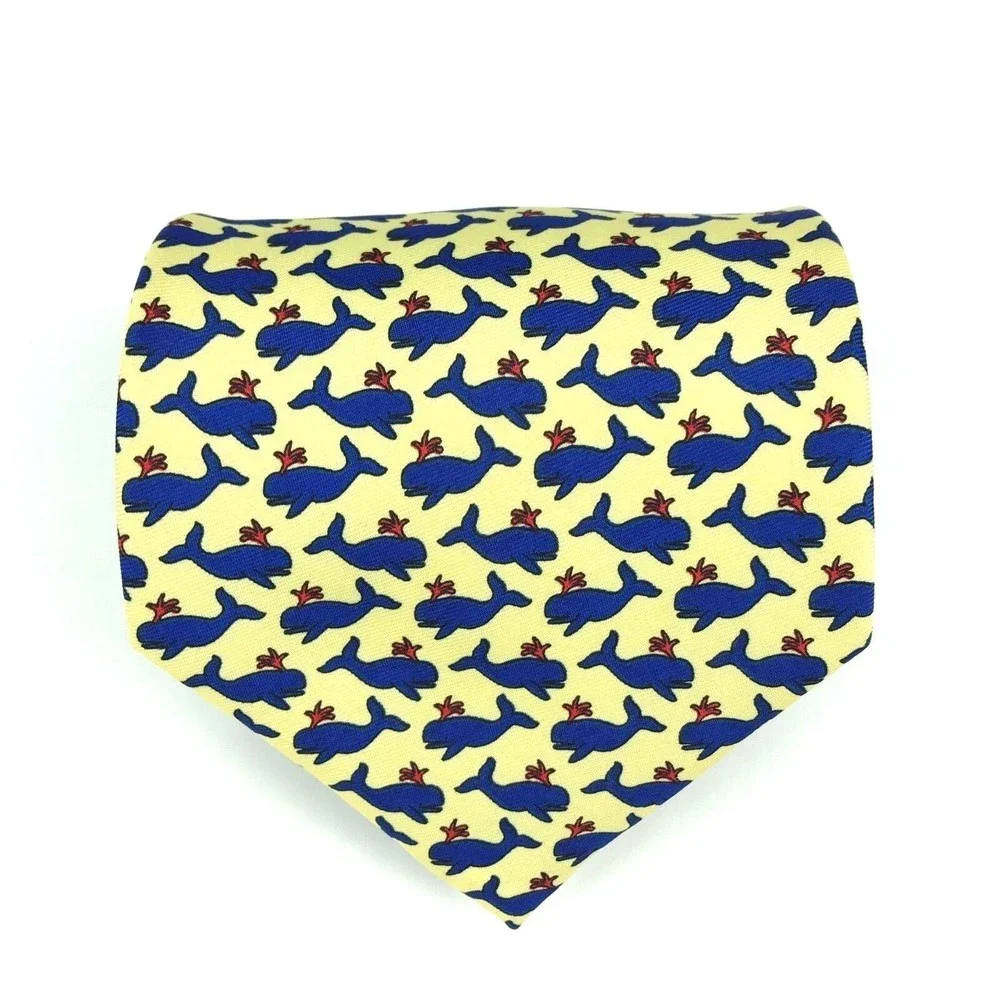 Utopia Tie Handmade Yellow Blue Whale Animal Pattern Ocean Sea Life Necktie 57
