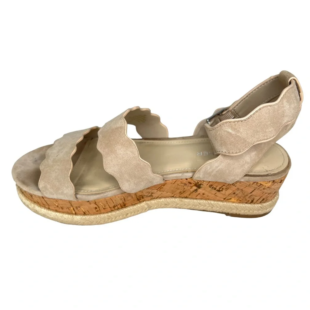 Marc Fisher Fayme Cork Espadrilles With Scalloped Suede Leather Straps 8M VGUC