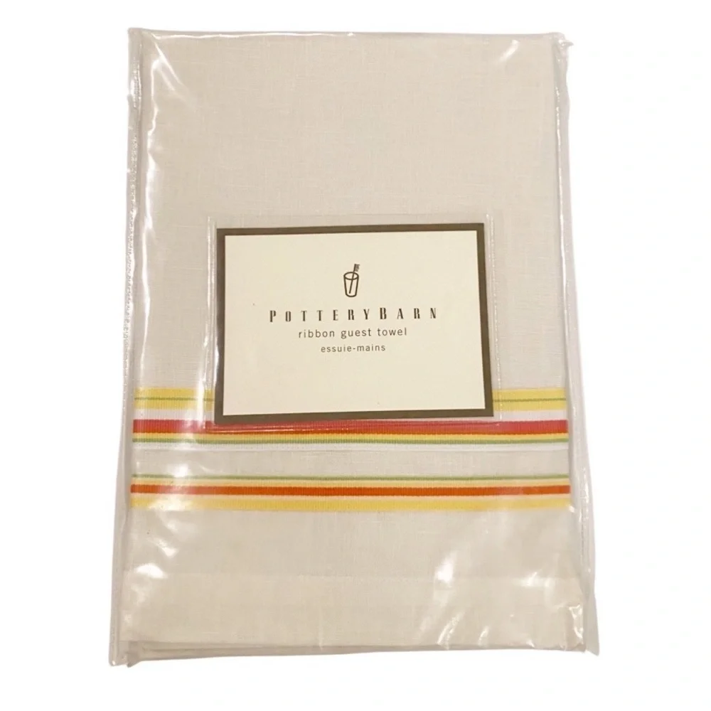 POTTERY BARN Cream Linen with Ribbon Guest/Hand Towel