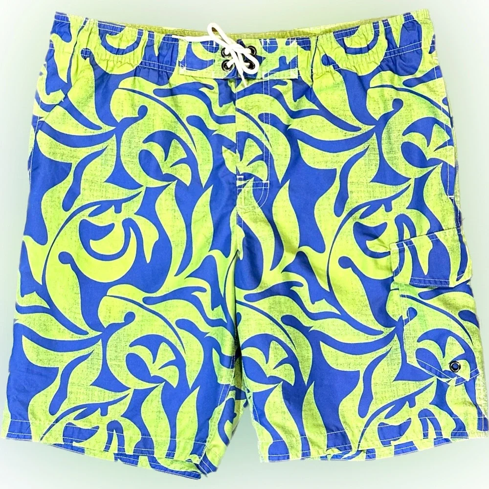 Sonoma Life + Style Board Shorts Swim Trunks Mens Size S Blue Green Pockets