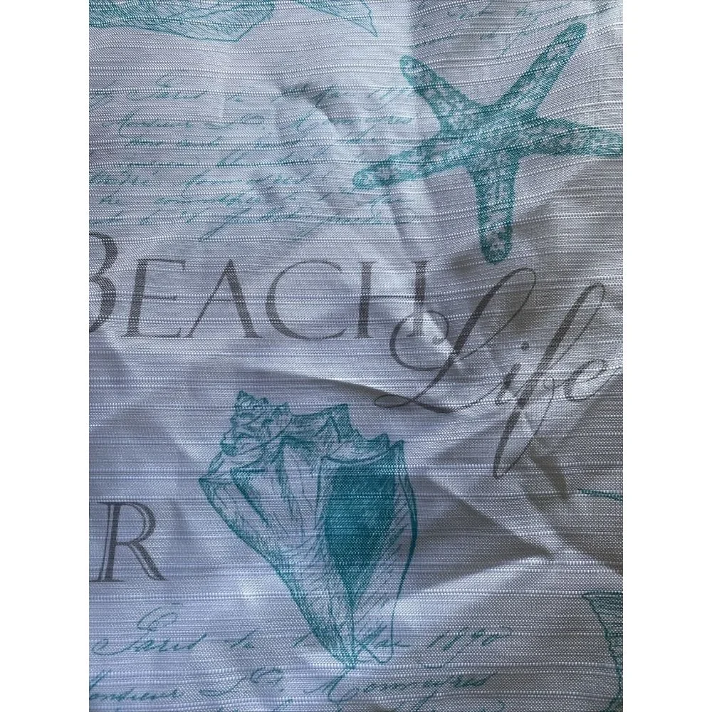 Shower Curtain & Hooks Beach Life Seaside Starfish Sea Shells Fabric Teal White