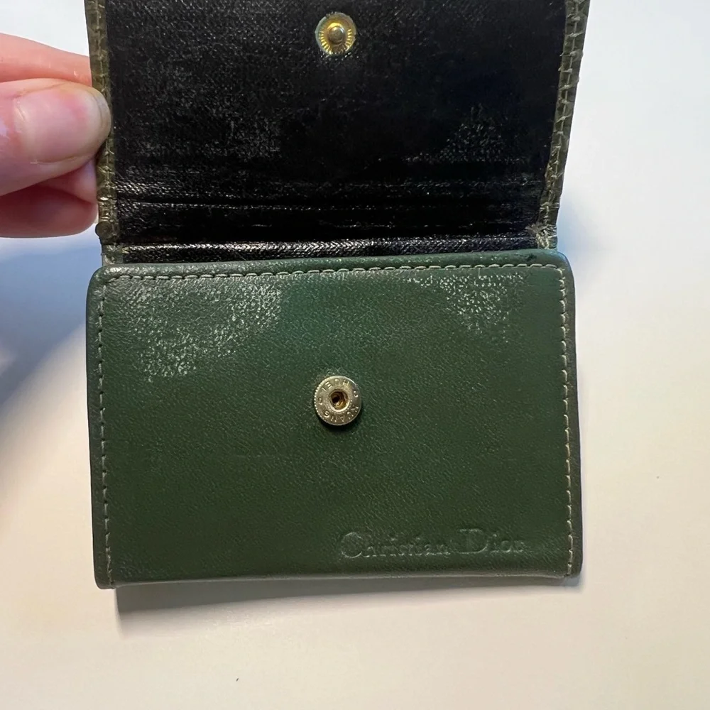 Vintage CHRISTIAN DIOR Green Leather TRI-Fold Key Chain