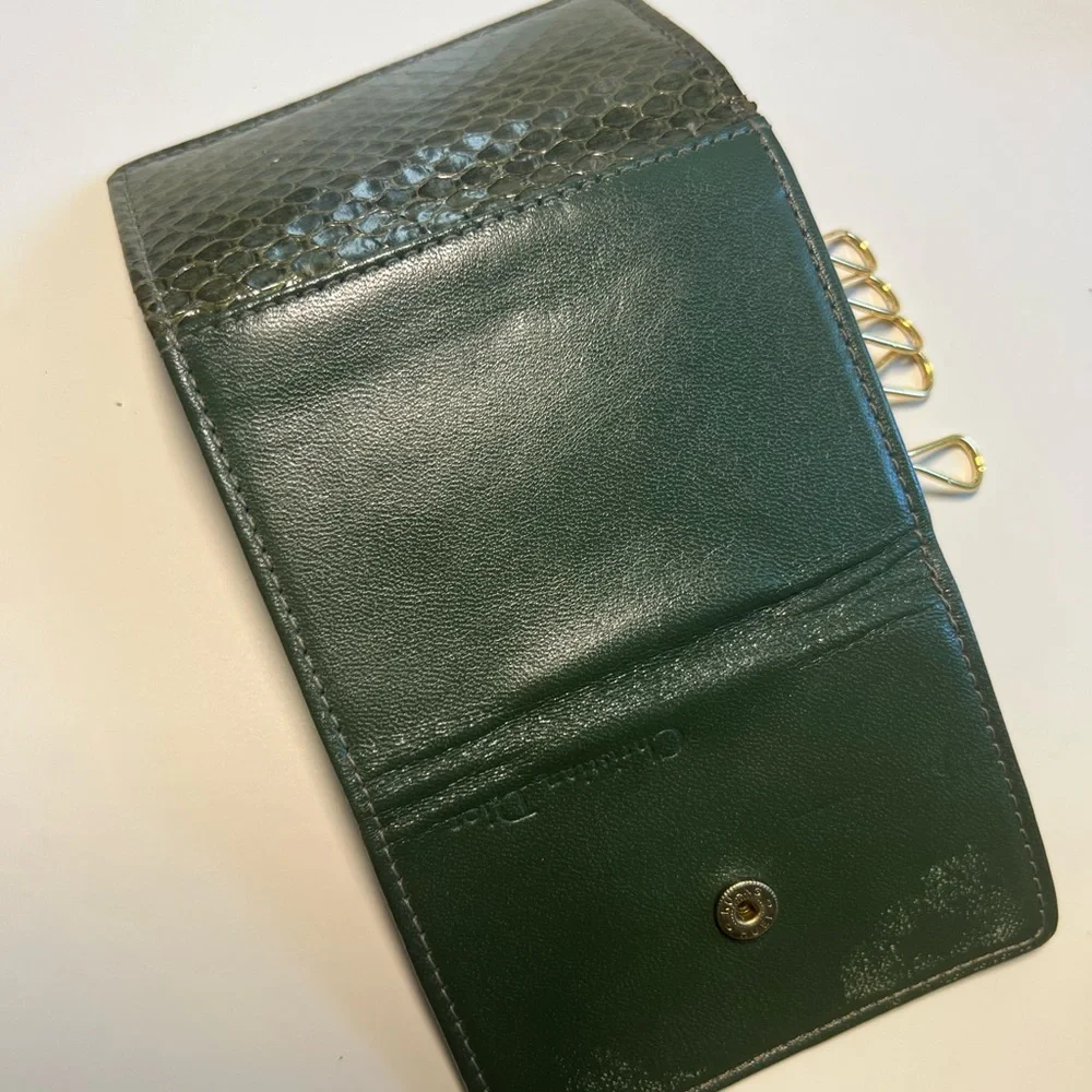 Vintage CHRISTIAN DIOR Green Leather TRI-Fold Key Chain