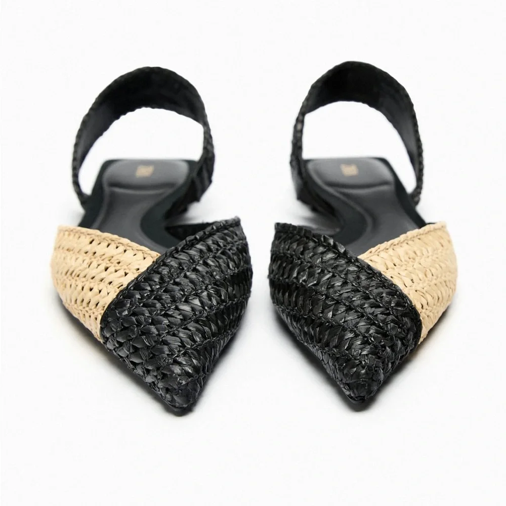Zara WOVEN RAFFIA SLINGBACK FLATS. Multi-Color. Sizes 6.5, 7.5, 8. New with Tags