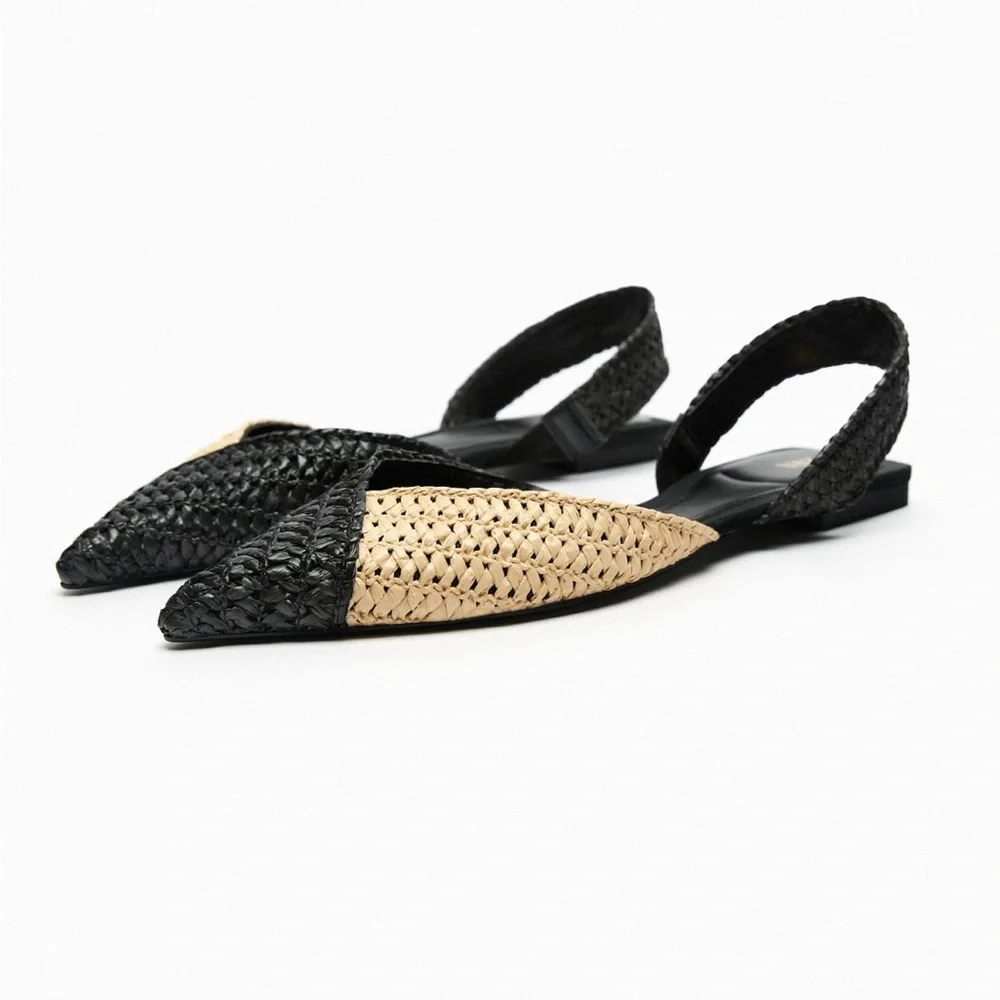 Zara WOVEN RAFFIA SLINGBACK FLATS. Multi-Color. Sizes 6.5, 7.5, 8. New with Tags