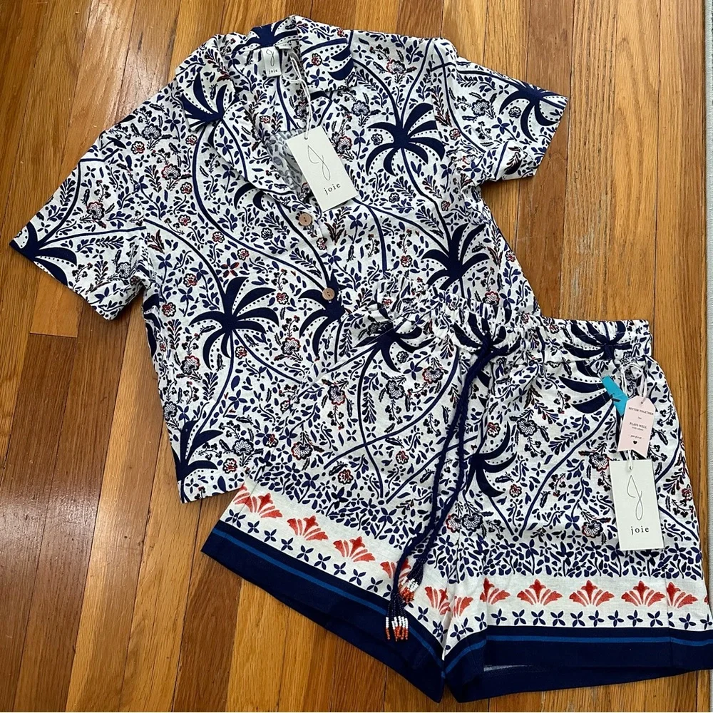Joie boho batik print pattern linen blend shorts and top set, NWT