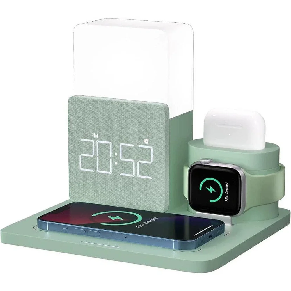 SALE! 6 in 1 Wireless Charging Station with Bedside Lamp and Alarm Clock