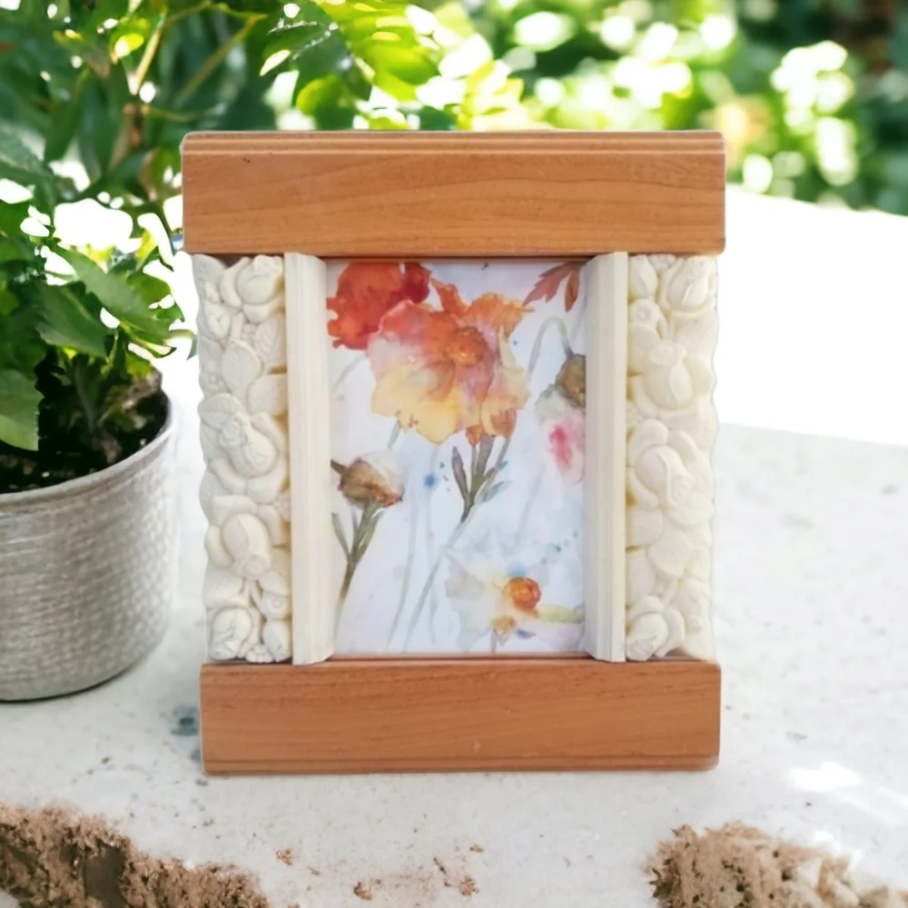 Natural Wood and Acrylic Roses 4 1/2 x 3