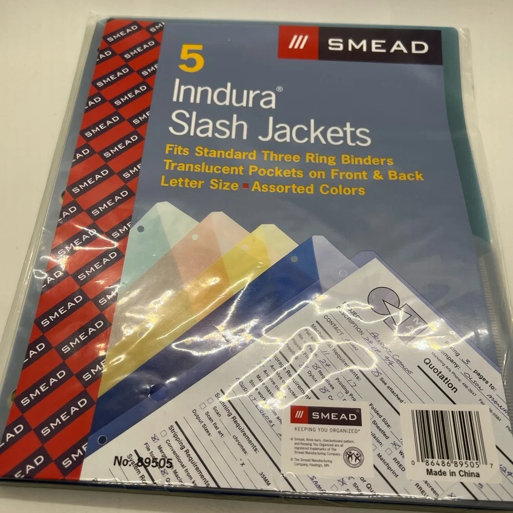 NWT SMEAD Inddura Slash Jackets 3 ring binder ready. Five pockets various colors