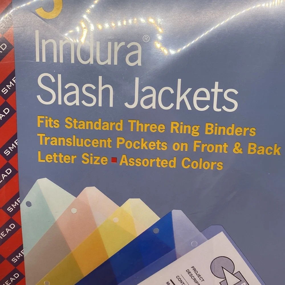 NWT SMEAD Inddura Slash Jackets 3 ring binder ready. Five pockets various colors