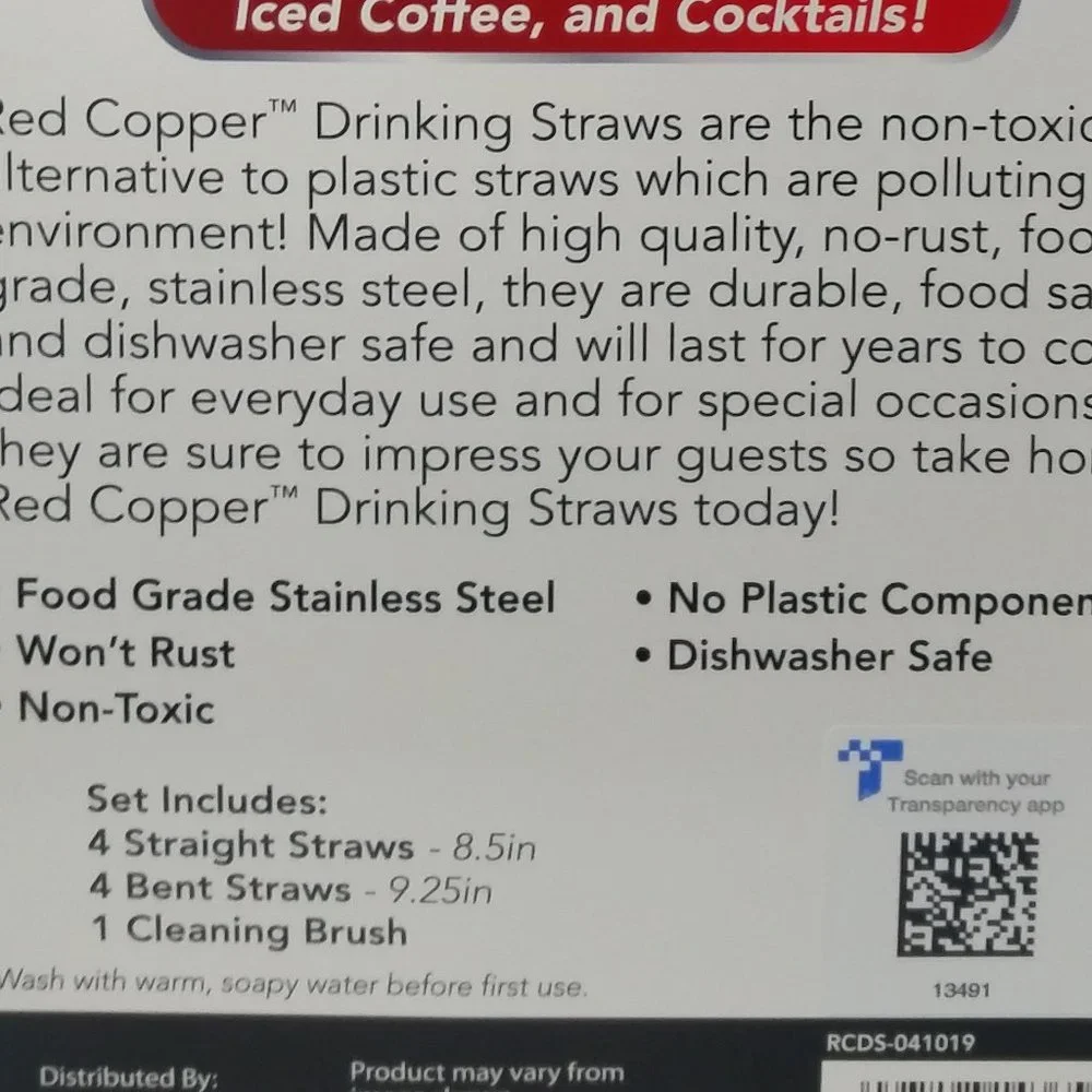 Red Copper Stainless Steel Reusable Drinking Straw