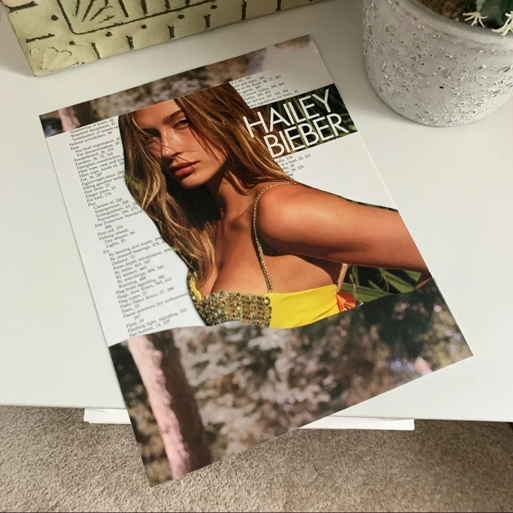 Editorial Collage Wall Art Hailey Bieber Yellow Top Portrait Chic Aesthetic