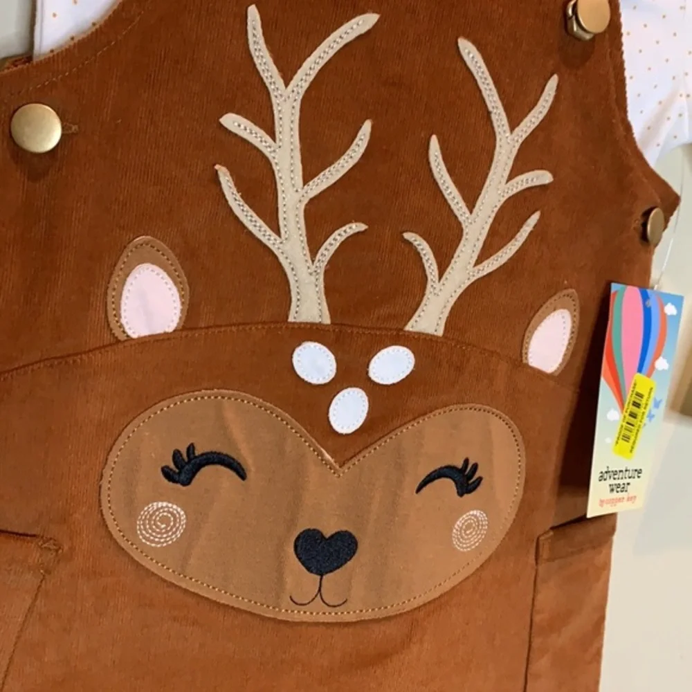 NWT...Girls woodland deer overall bib dress