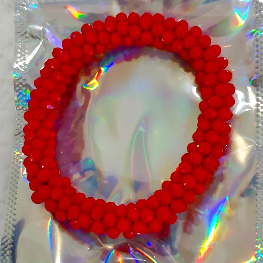 Red Crystal Bead Bracelet, Multilayer Bohemian jewelry