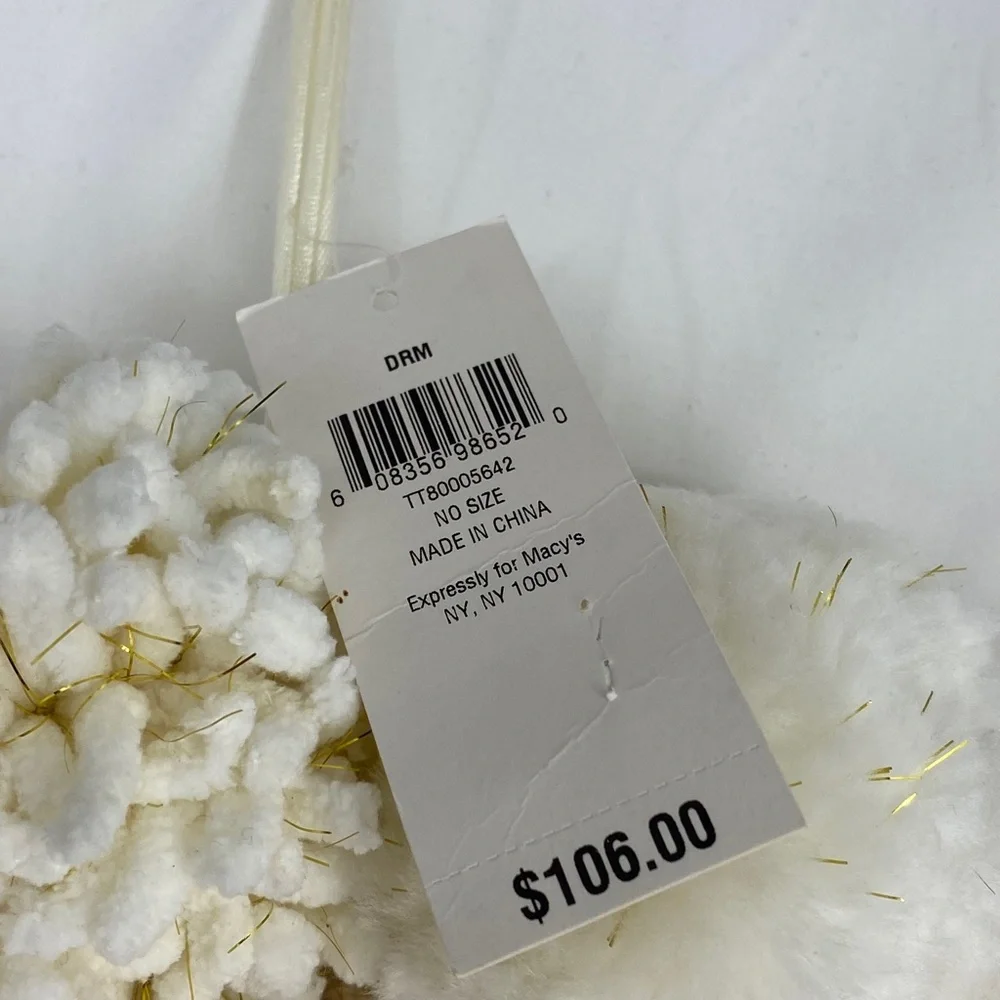 Holiday Lane Round Pompom Wreath Ivory Beige Gold Tones Christmas Winter