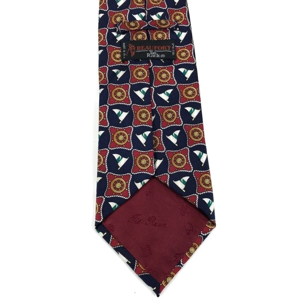 Beaufort Tie Rack Navy Red Nautical Rudder Tie Necktie 100% Silk Made In Italy