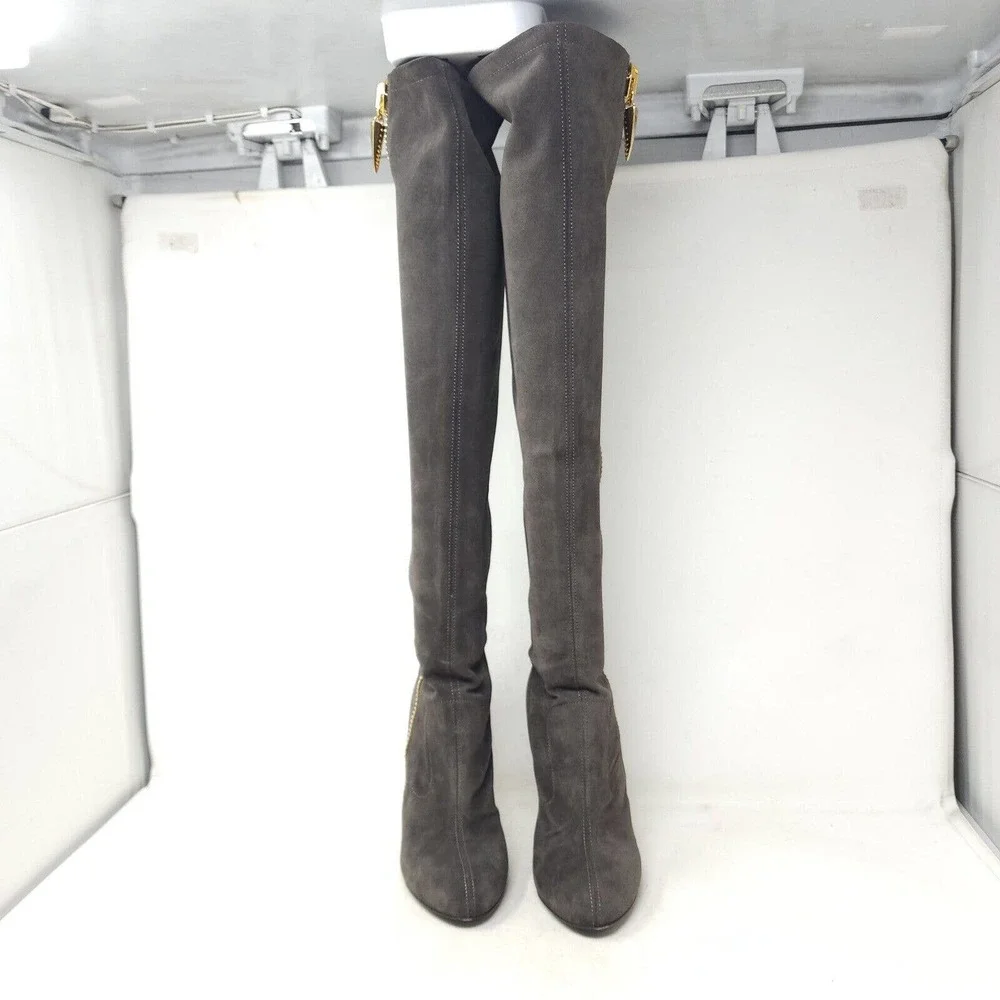 Giuseppe Zanotti Womens Boots Vera Brown Suede Leather OTK Heeled Sz 35.5 5.5