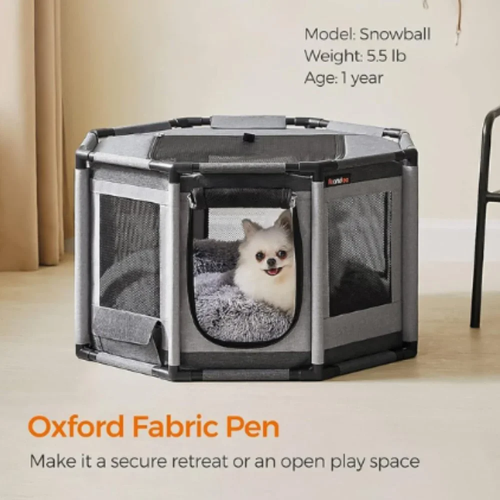 Dog Playpen, Oxford Fabric Dog Fence, Octagon Dog Crate, Dark and Light Gray, M