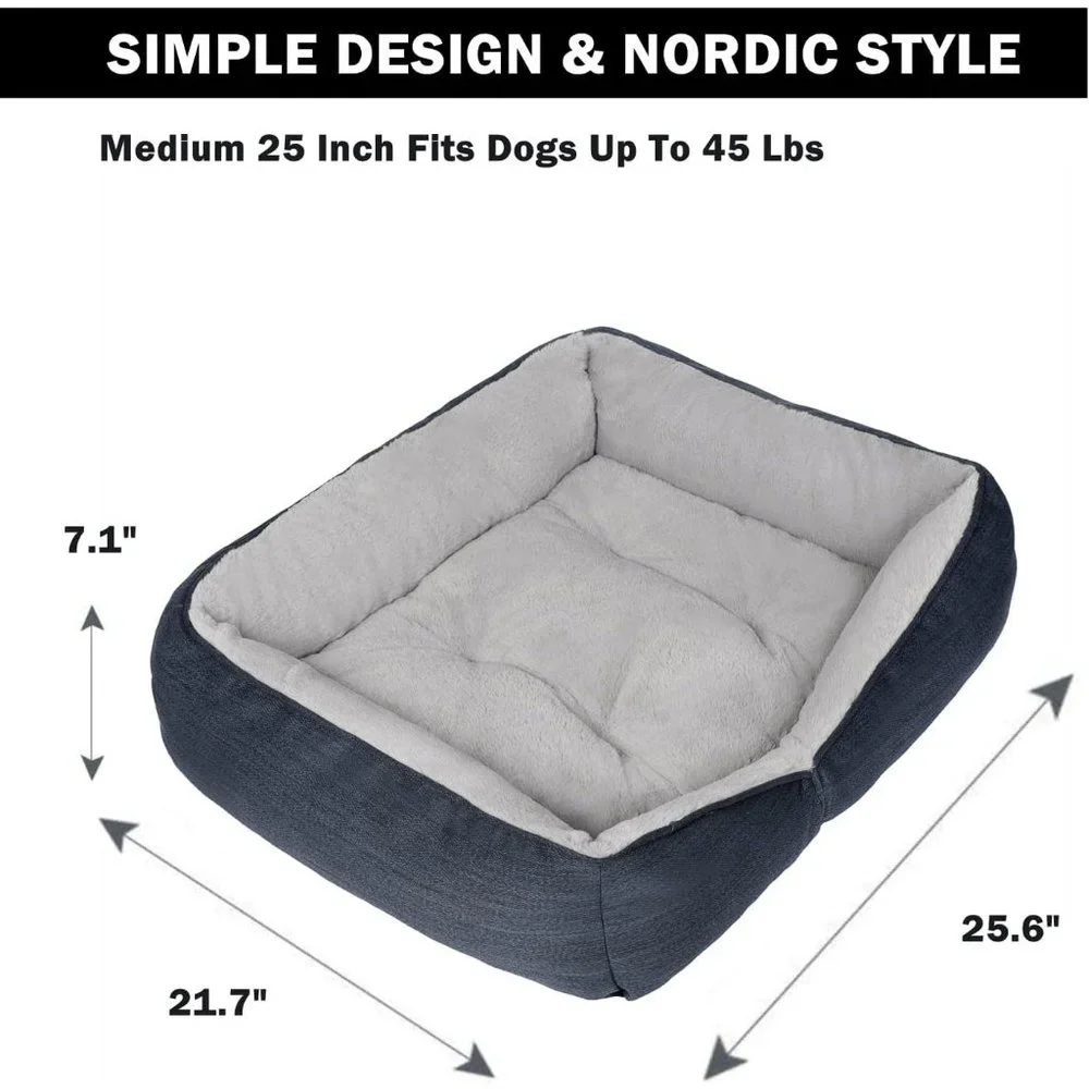 Coohom 25 INCH Polyester Black Dogs Rectangle Washable Comfortable Square Bed