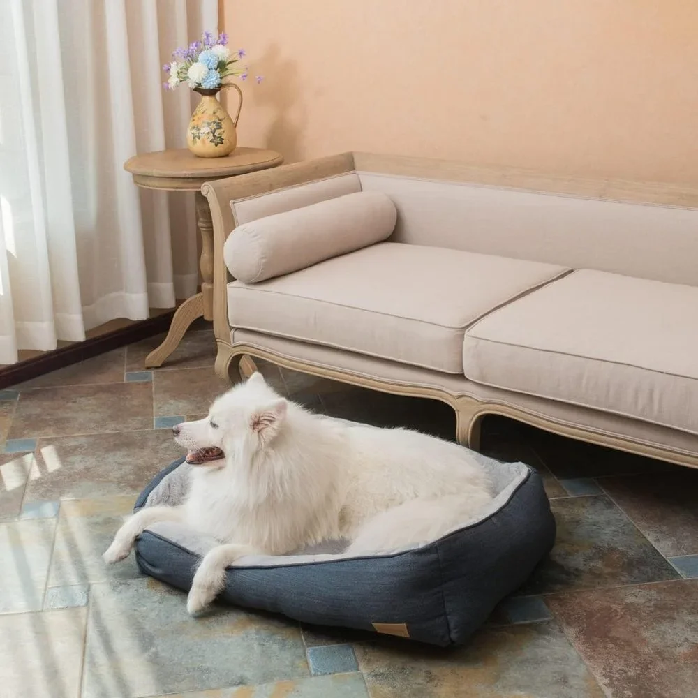 Coohom 25 INCH Polyester Black Dogs Rectangle Washable Comfortable Square Bed