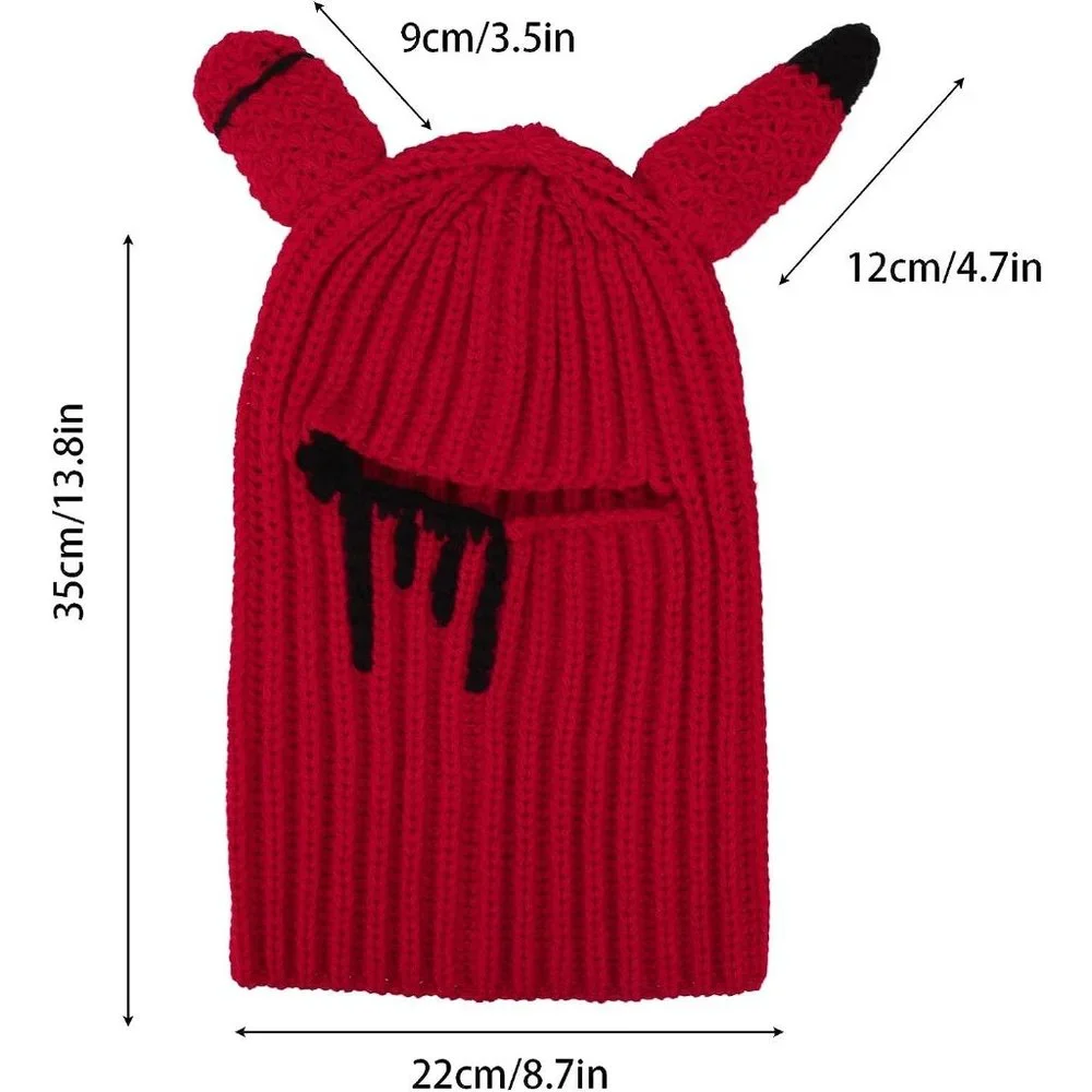 Halloween Horns Creative Knitted Beanies Face Cover Mask Windproof Balaclava Hat