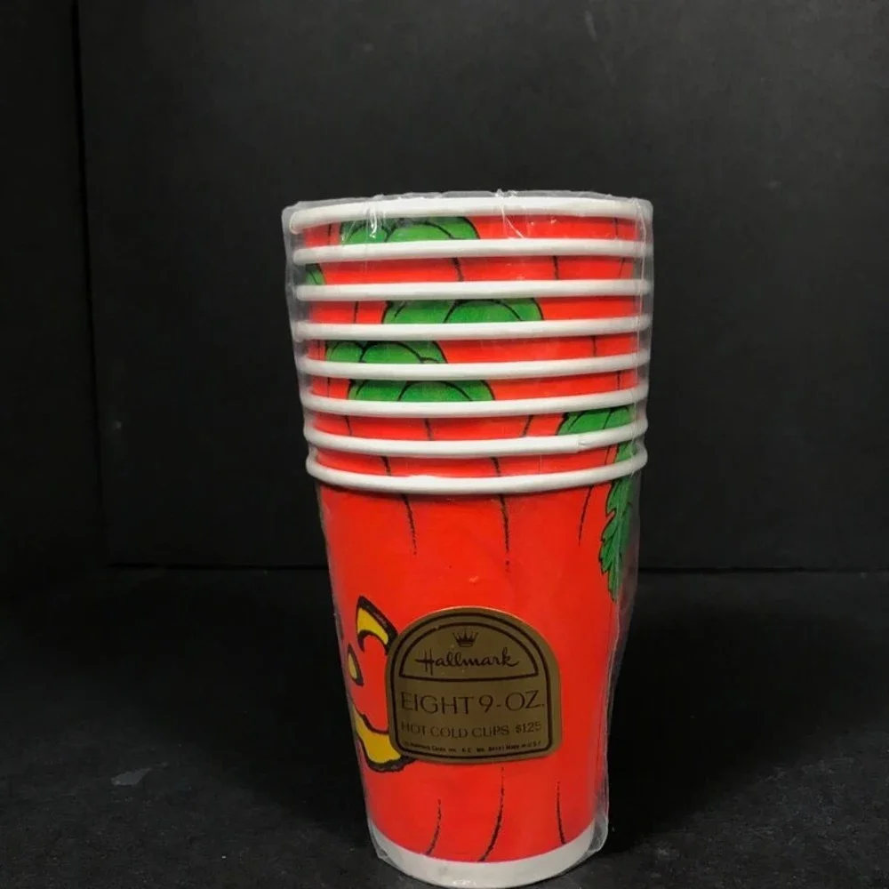 Vintage Halloween hot cold paper drink cups 8 Hallmark Jack o lantern NEW