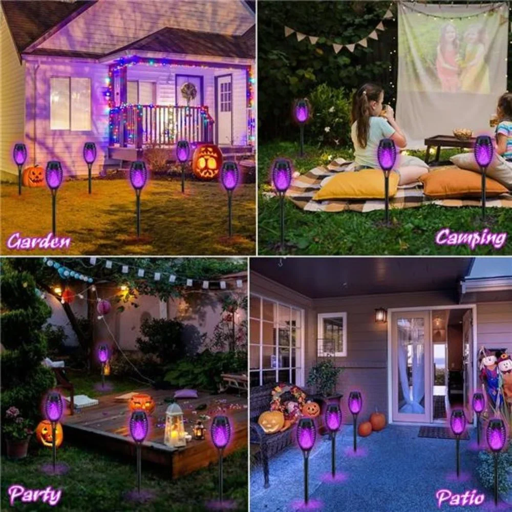 Halloween Lights Outdoor, Purple Flickering Flame Solar Torch Lights