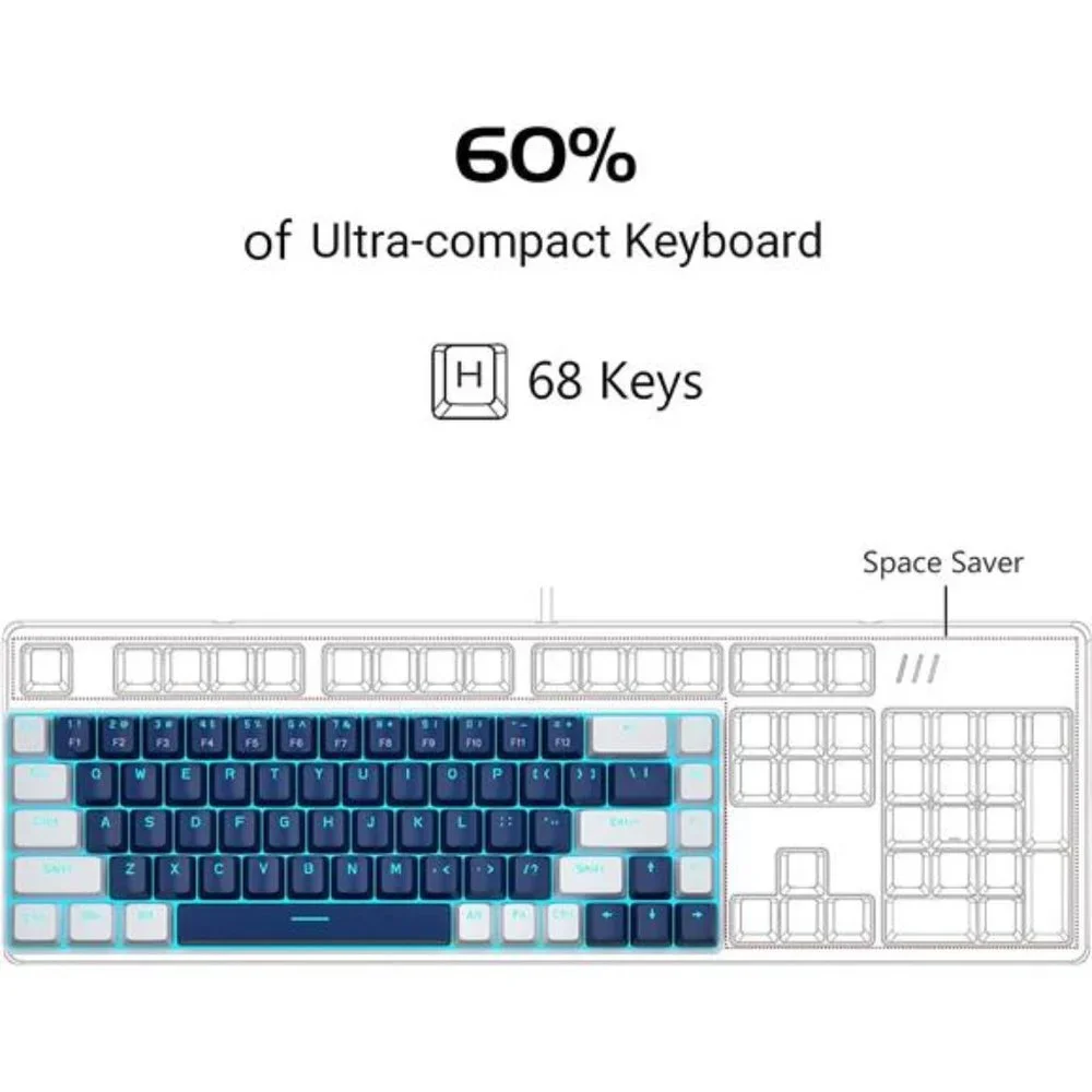 Portable 60% Mechanical Gaming Keyboard, MK-Box LED Backlit Compact 68 Keys