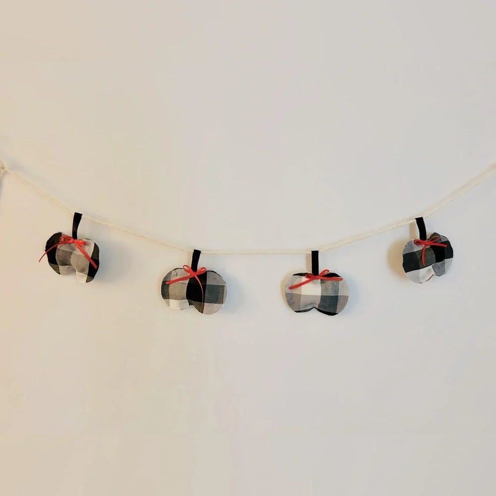 Handmade Pumpkin Garland Black & White Buffalo Plaid Fall Autumn Halloween Decor