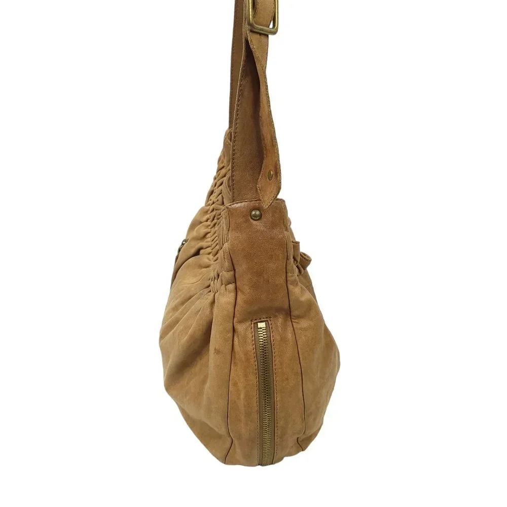 Hobo International Handbag Shoulder Bag Purse Brown Leather Zipper Top Boho Tote