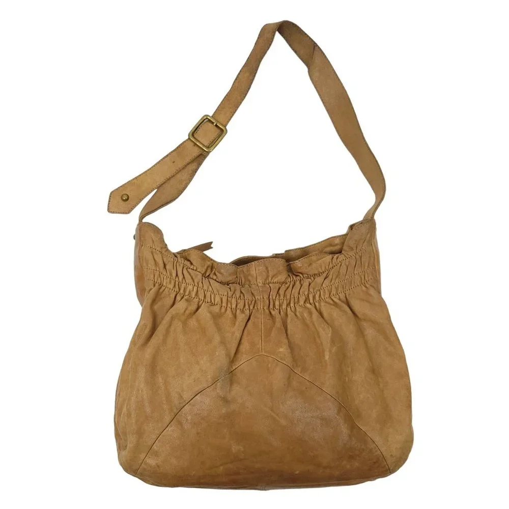 Hobo International Handbag Shoulder Bag Purse Brown Leather Zipper Top Boho Tote