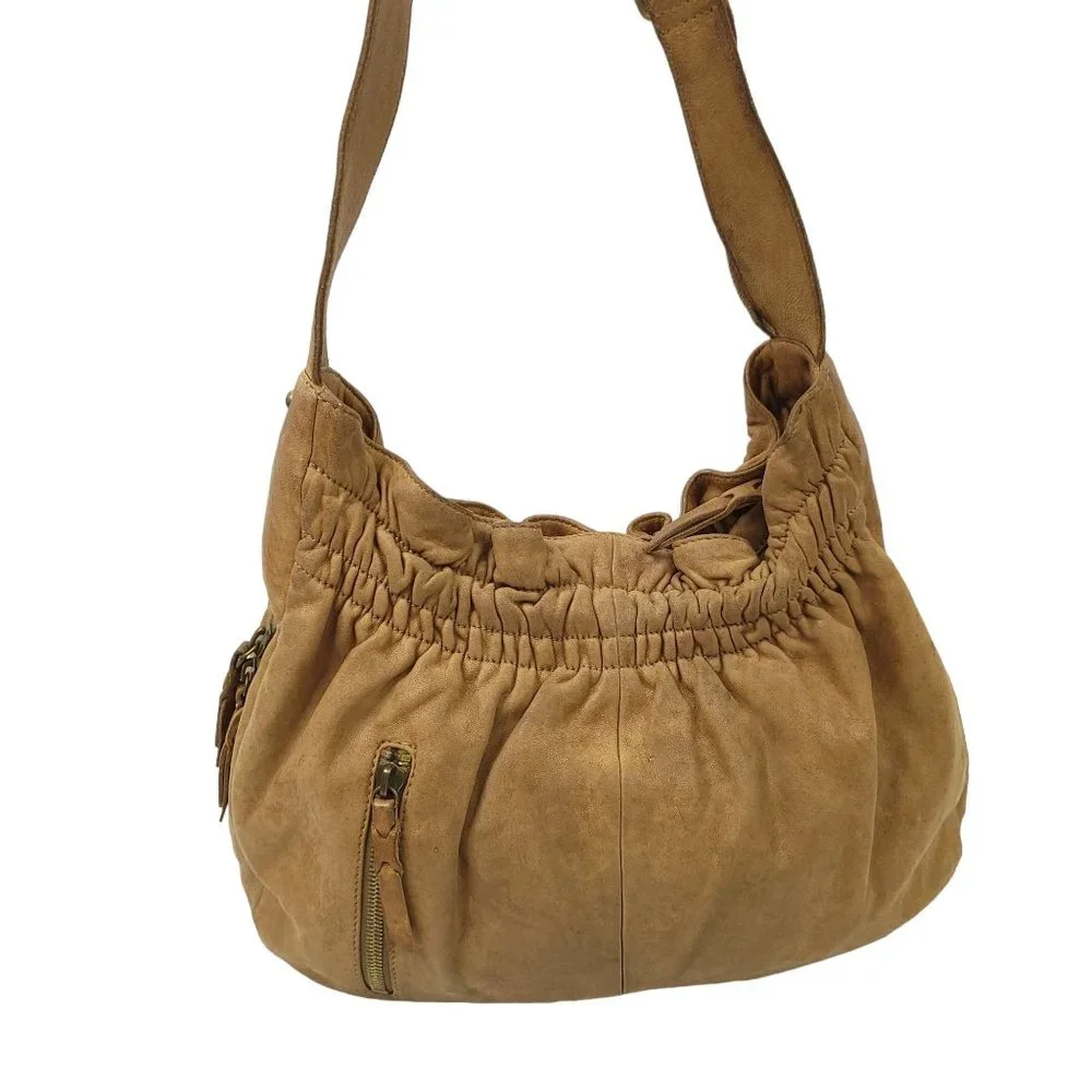 Hobo International Handbag Shoulder Bag Purse Brown Leather Zipper Top Boho Tote