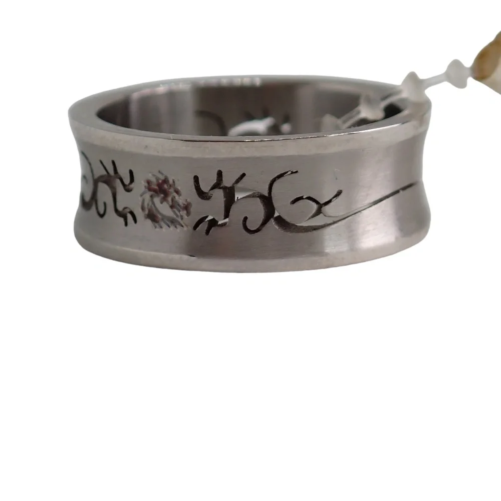 Stainless Steel Silver Fit Tribal Cut-Out Wedding Band Ring Size 8.5 New w/ Tag