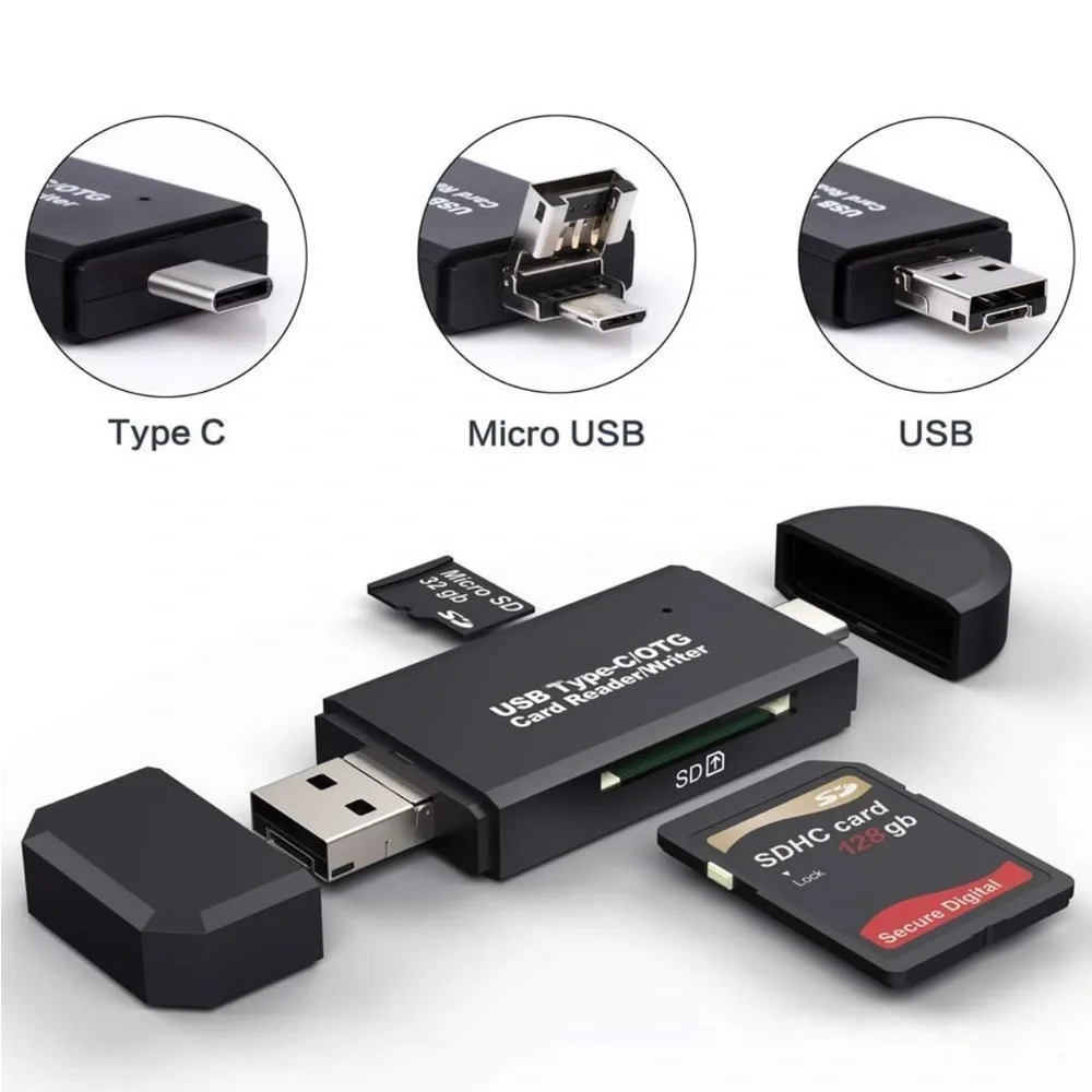 COCOCKA SD Card Reader, 3 in 1 USB-C USB-A Micro USB Camera Memory Card Reader