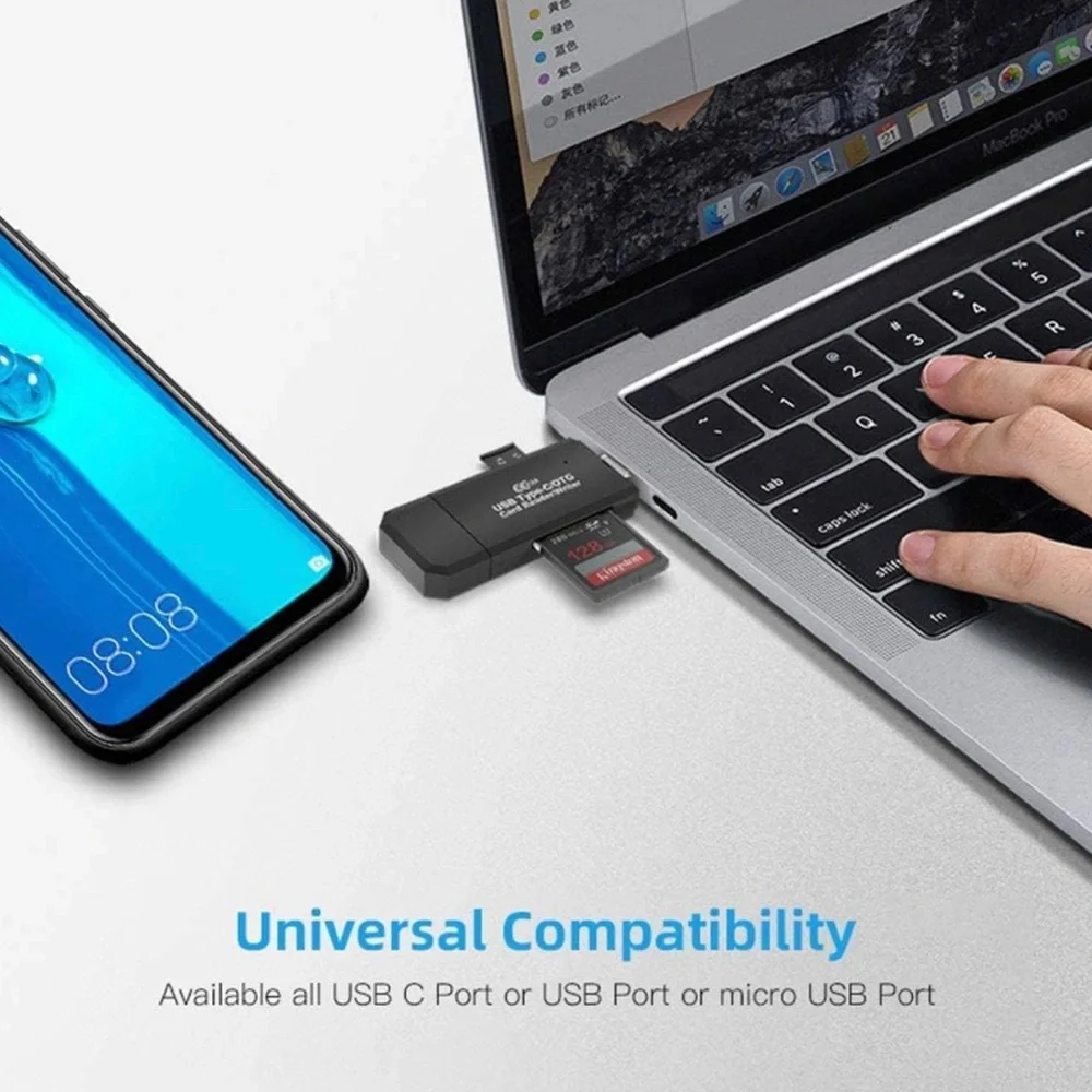 COCOCKA SD Card Reader, 3 in 1 USB-C USB-A Micro USB Camera Memory Card Reader
