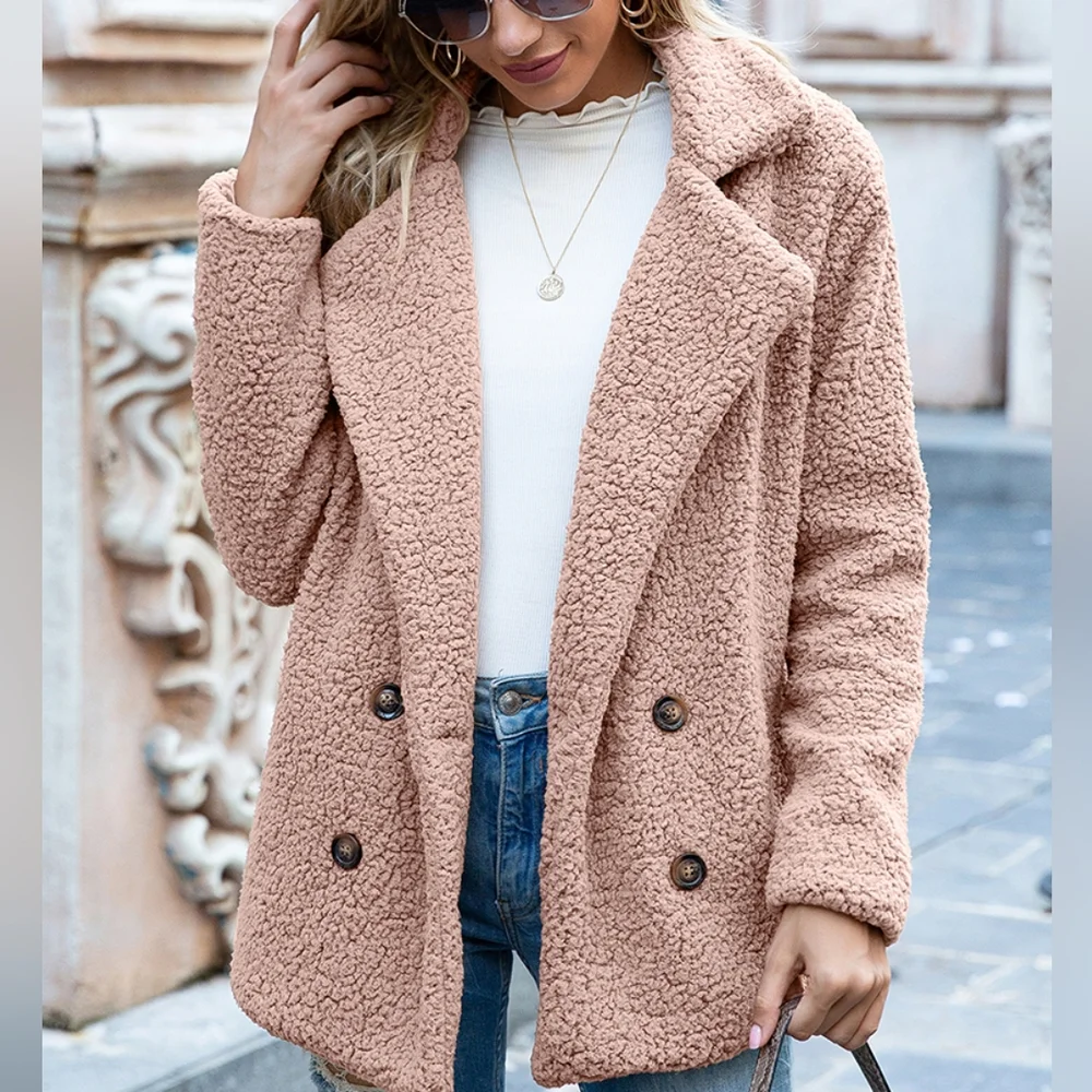 Sherpa Fusion Double-Breasted Coat - Pink