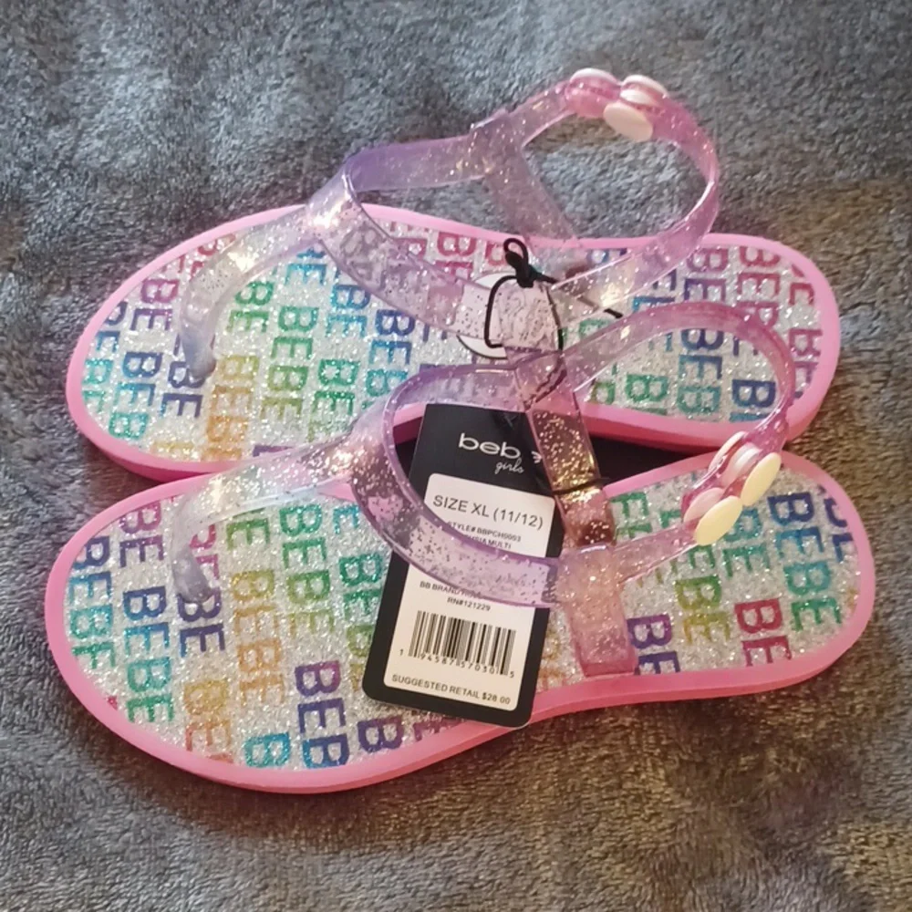 NWT BEBE GIRLS PINK & COLORFULL SANDELS SIZE 11/12