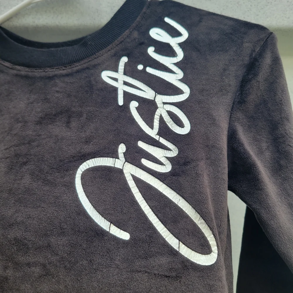 ❤️🩷❤️ Justice black velvet velour sweater top 7 girls metallic