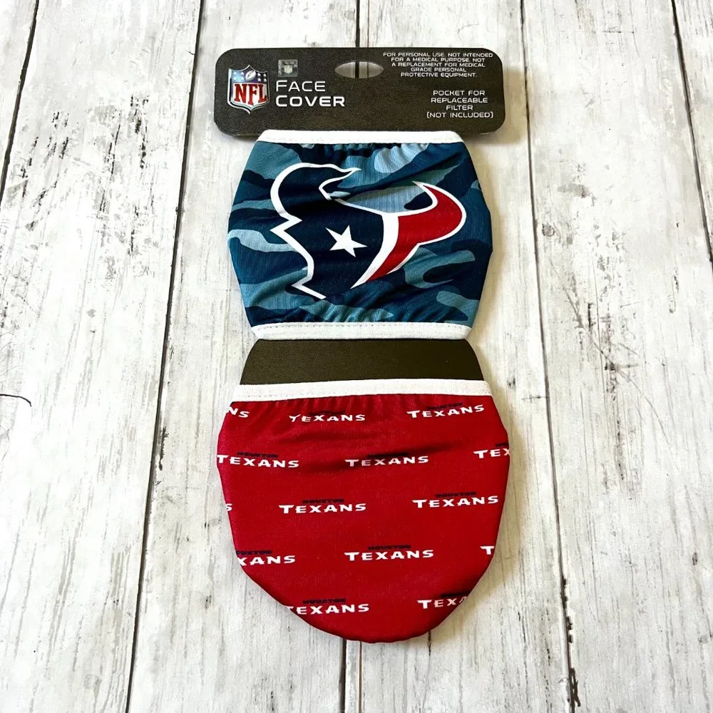 NFL Official Texans Face Covers Two Pack One Size NEW Masks NWT
