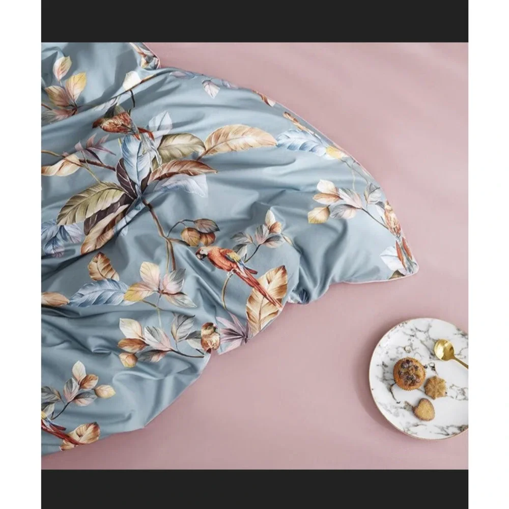 Anjos Pastoral Birds Leaves Cotton Duvet Cover Set 600TC 3pc Bedding Set Queen