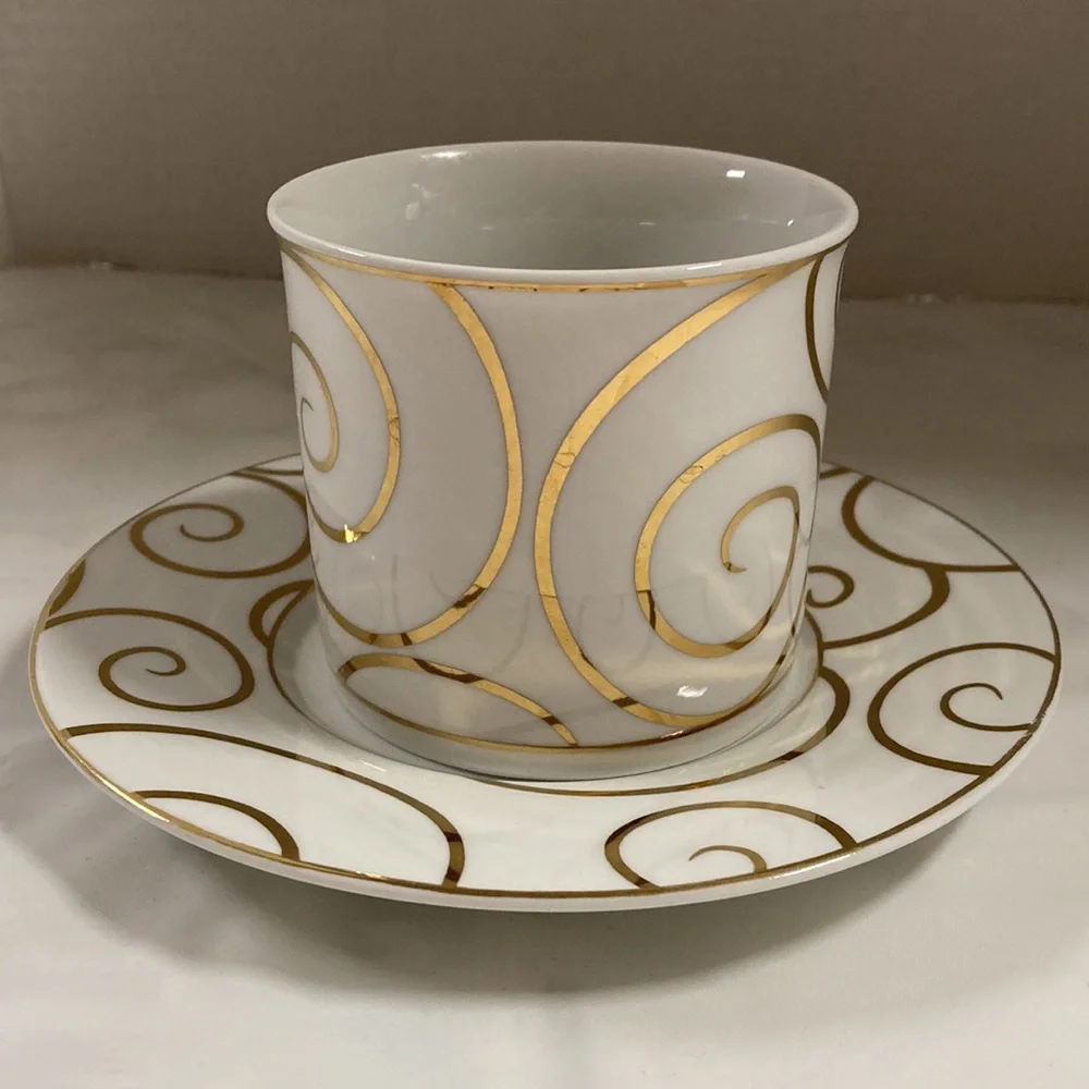 Pier 1 Gold Swirl Porcelain Cup and Saucer Set
