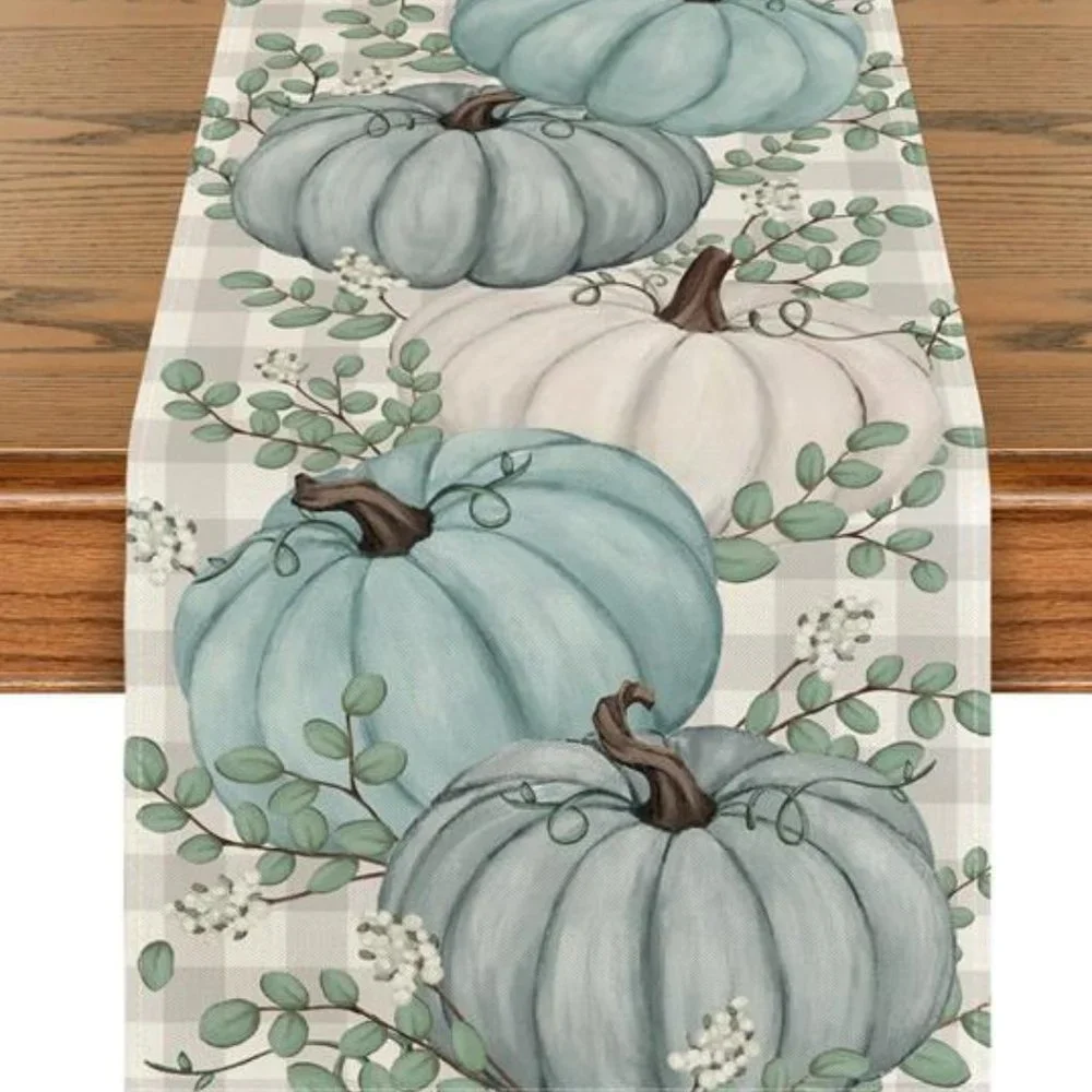 Pumpkin Table Runner Decorative Cloth Thanksgiving Decoration Blue Fall Decor