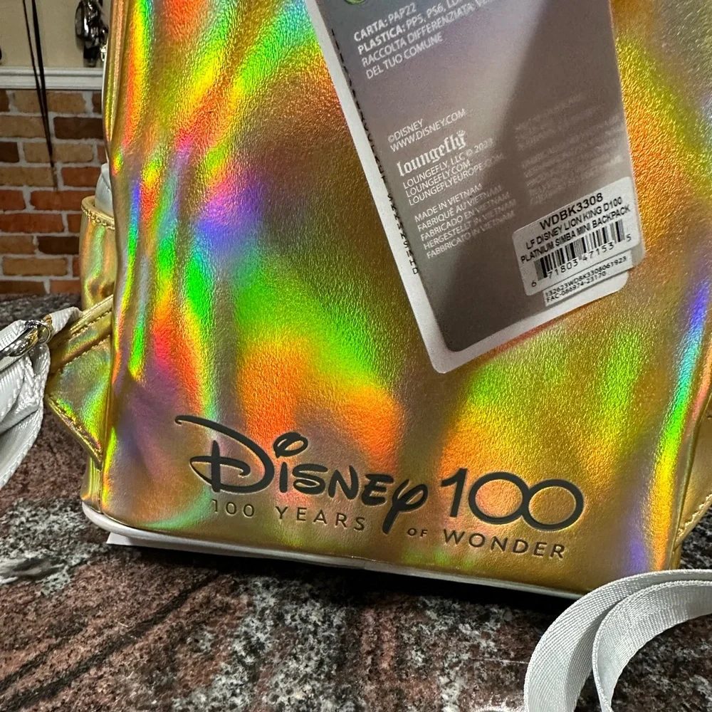 NWT Rare Disney100 Platinum Simba Loungefly mini Backpack