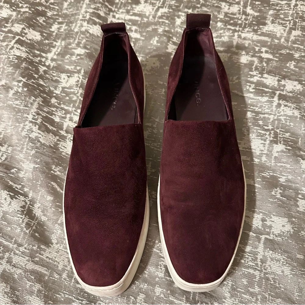 Vince Saxon 2 Slip On Platform Plum Suede Sneakers Sz 8