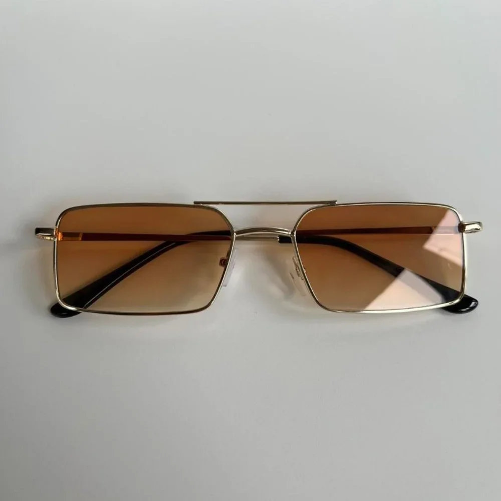 Vintage Y2K 90s 2000s unique slim gold trim square sunglasses