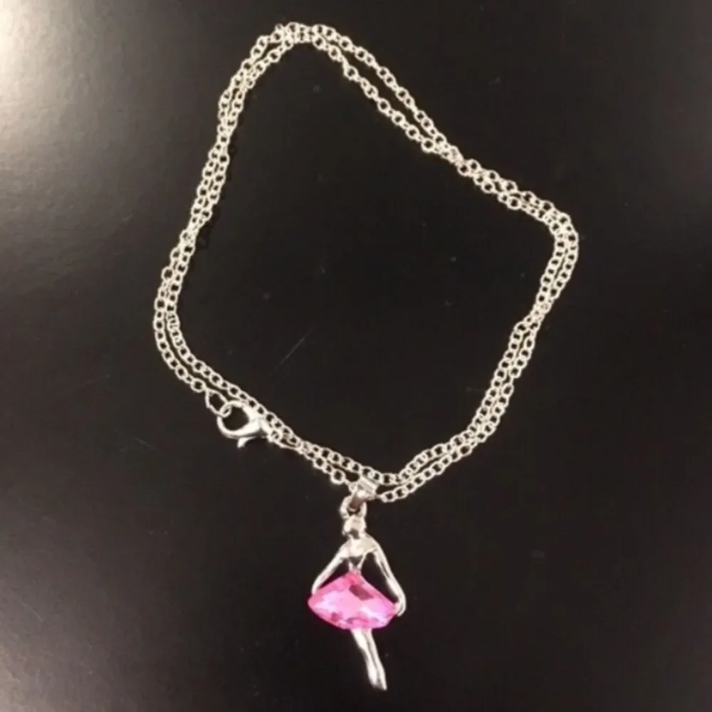 Pink or Purple Crystal Ballerina Dancer Necklace