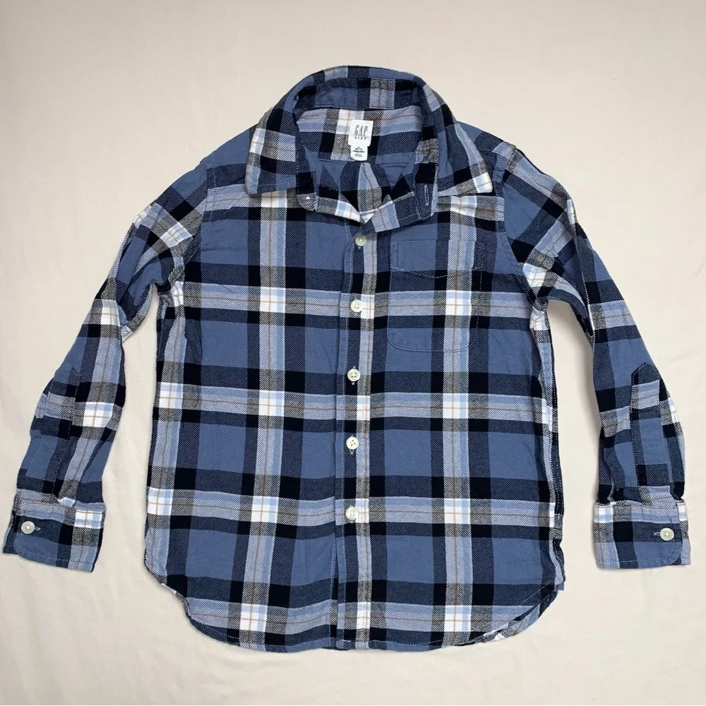 GAP Plaid Button Down Shirt Boy’s S 6-7 Blue Preppy Western Top Casual Christmas