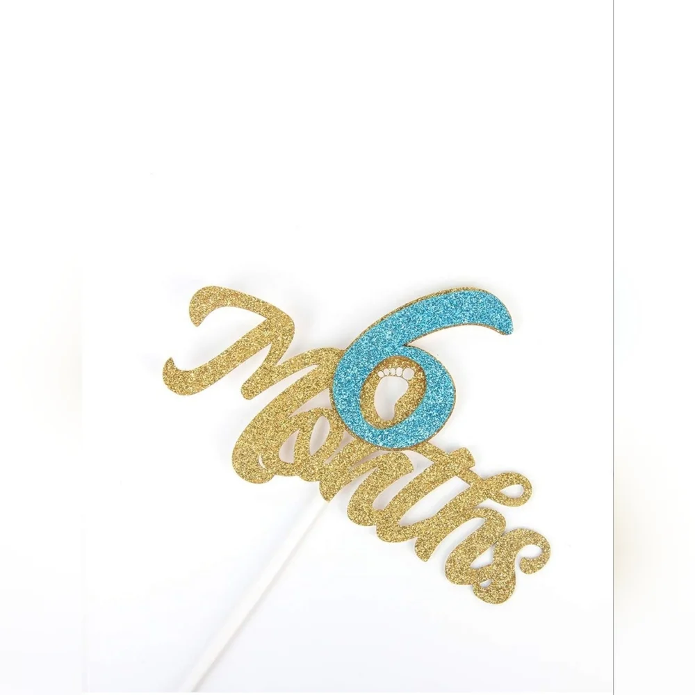 Gold Glitter 6 Months Cake Topper - Half Year Cake Topper, 1/2 Birthday Cake Top