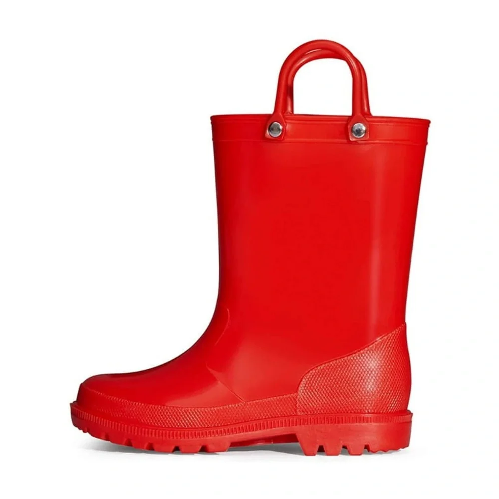 K KomForme Little Big Kids Rain Boots Boys Girls Red Solid Boots Size 5