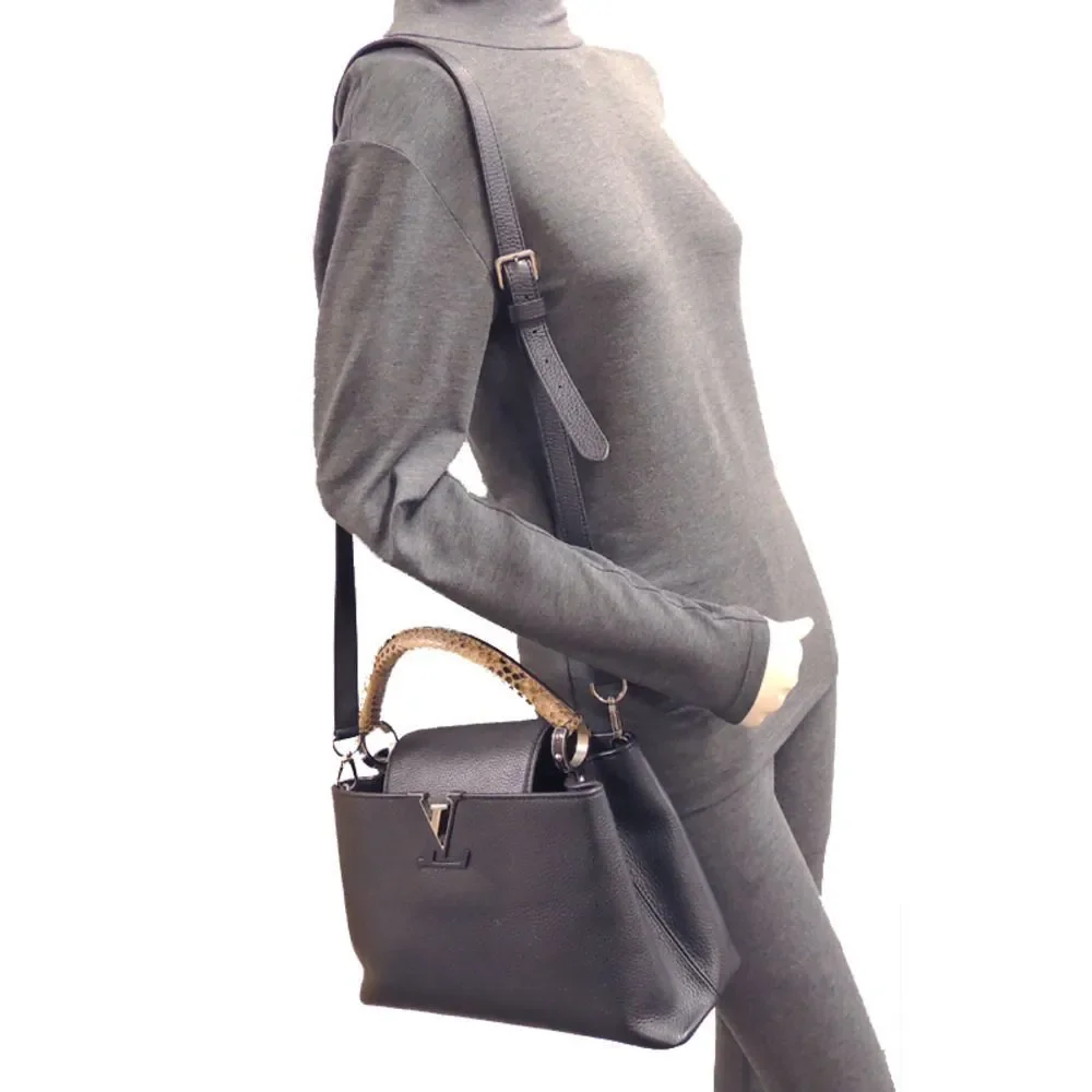 Louis Vuitton Taurillon Capucines MM Handbag Black